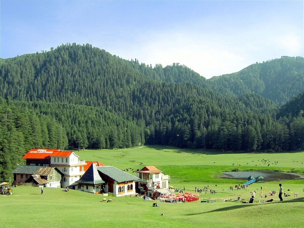Khajjiar meadow surrounded by deodar forest in Chamba district, Himachal Pradesh