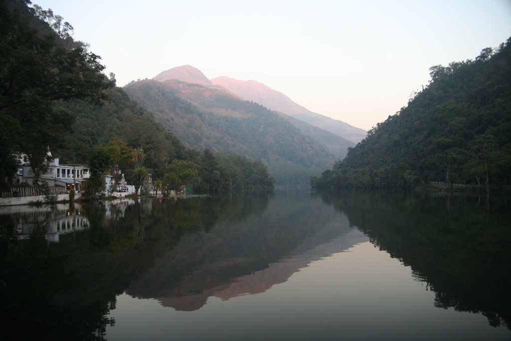Renuka Lake surrounded by forested hills in Sirmaur district, Himachal Pradesh