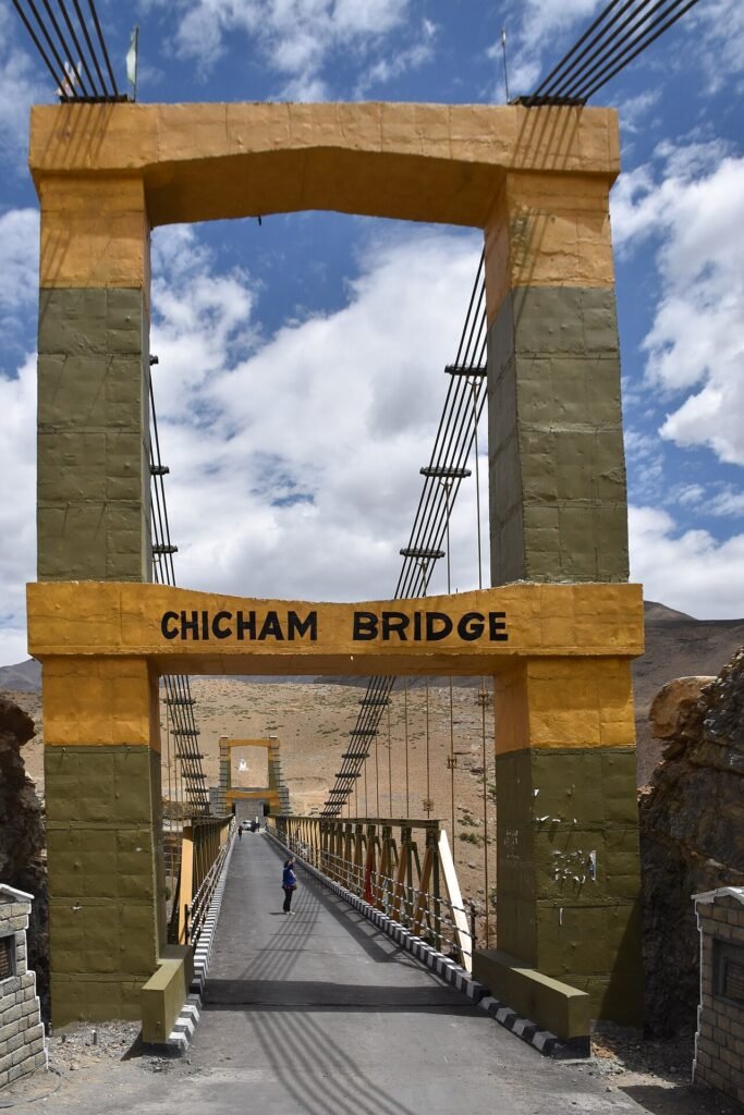 High-altitude landscape near Chicham Bridge in Spiti Valley, Himachal Pradesh